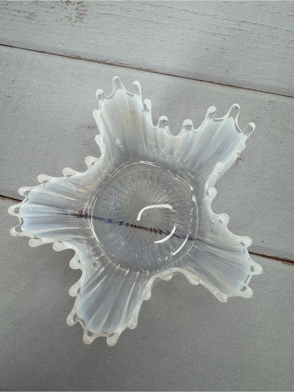 Antique EAPG Model Flint Ribbed Spiral Opalescent Crimped Ruffled Glass Bowl